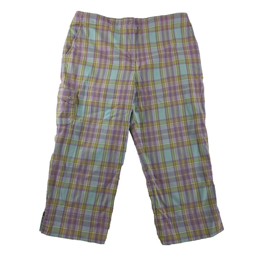Liz Golf Audra Capris Pants Women's Size 14 Lavender Plaid Snap Pocket Stretch - Picture 2 of 8